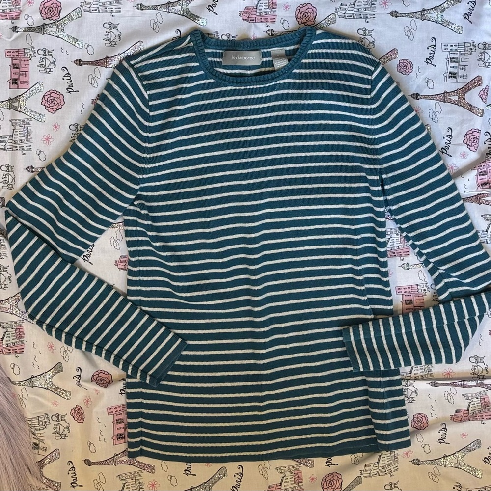 Liz Claiborne Blue and White Striped Long Sleeved Top
